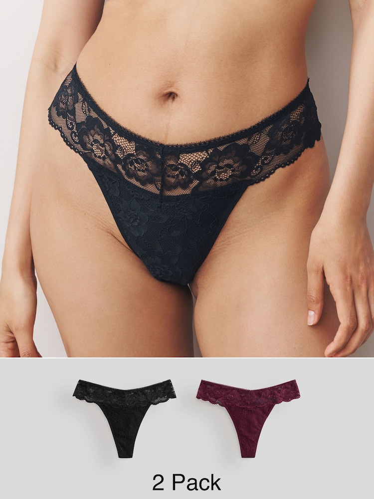 أسود/توتي - Thong All Over Lace Light Flow Period Knickers 2 Pack - صورة 1 من 9 أسود/توتي - Thong All Over Lace Light Flow Period Knickers 2 Pack - صورة 1 من 9