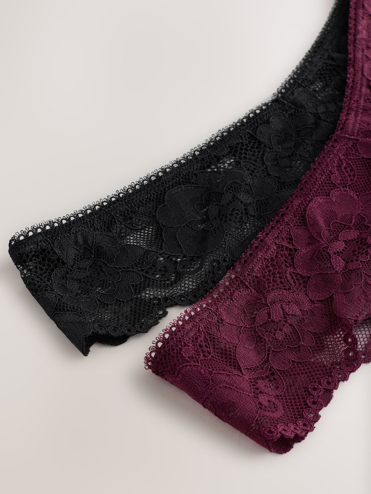 Black / Berry Thong All Over Lace Medium Flow Period Knickers 2 Pack - Image 9 of 9