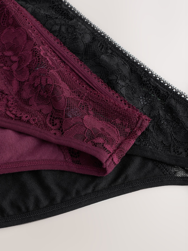 Black / Berry High Leg All Over Lace Medium Flow Period Knickers 2 Pack - Image 9 of 9