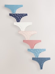 Grey/Cream/Red Hearts Thong Cotton Rich Knickers 7 Pack - Image 1 of 11