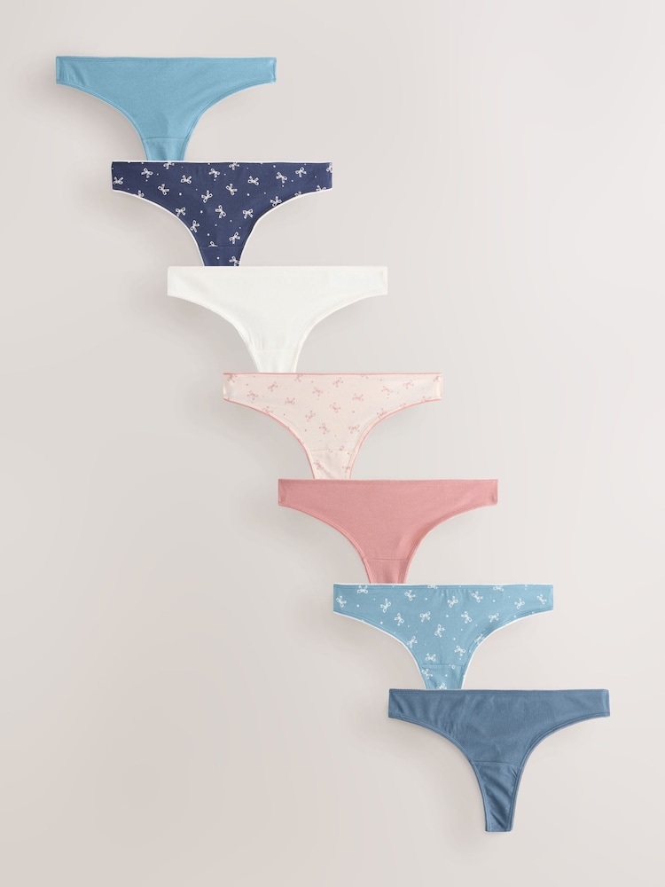 Grey/Cream/Red Hearts Thong Cotton Rich Knickers 7 Pack - Image 1 of 11