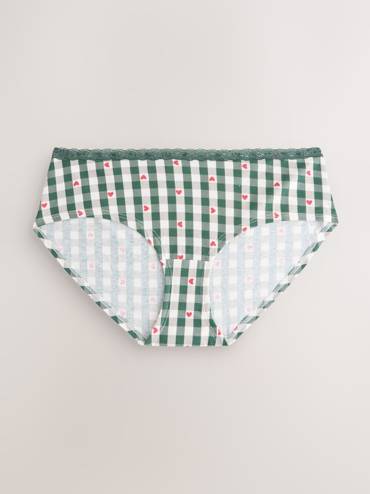 Red Heart/Green Check Short Lace Knickers 4 Pack - Image 2 of 7 Red Heart/Green Check Short Lace Knickers 4 Pack - Image 2 of 7