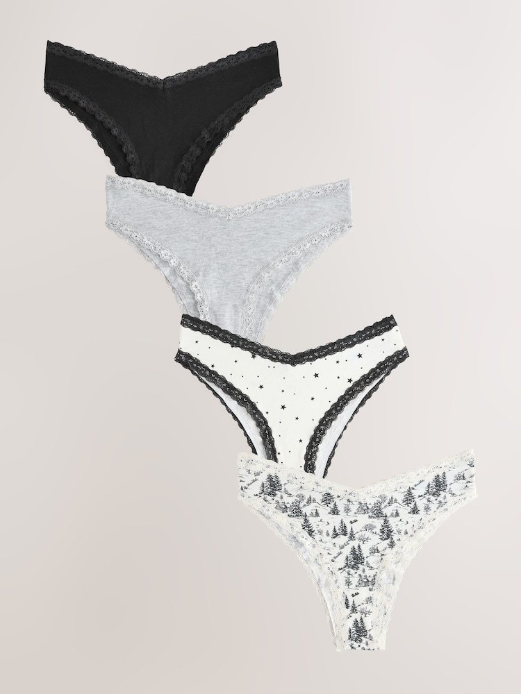 Black/Cream Extra High Leg Lace Knickers 4 Pack - Image 1 of 7 Black/Cream Extra High Leg Lace Knickers 4 Pack - Image 1 of 7
