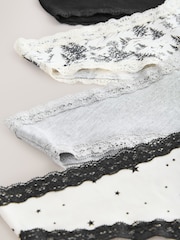 Black/Cream Extra High Leg Cotton and Lace Knickers 4 Pack - Image 9 of 10