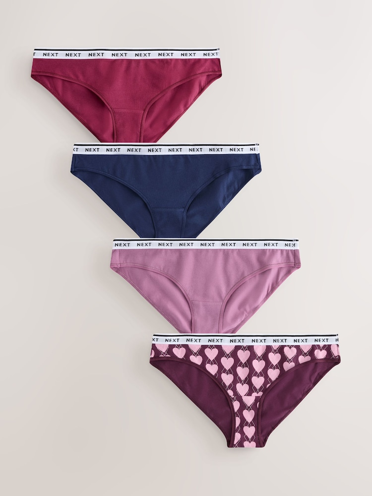 Navy Argyle Check Bikini Cotton Logo Knickers 4 Pack - Image 1 of 7