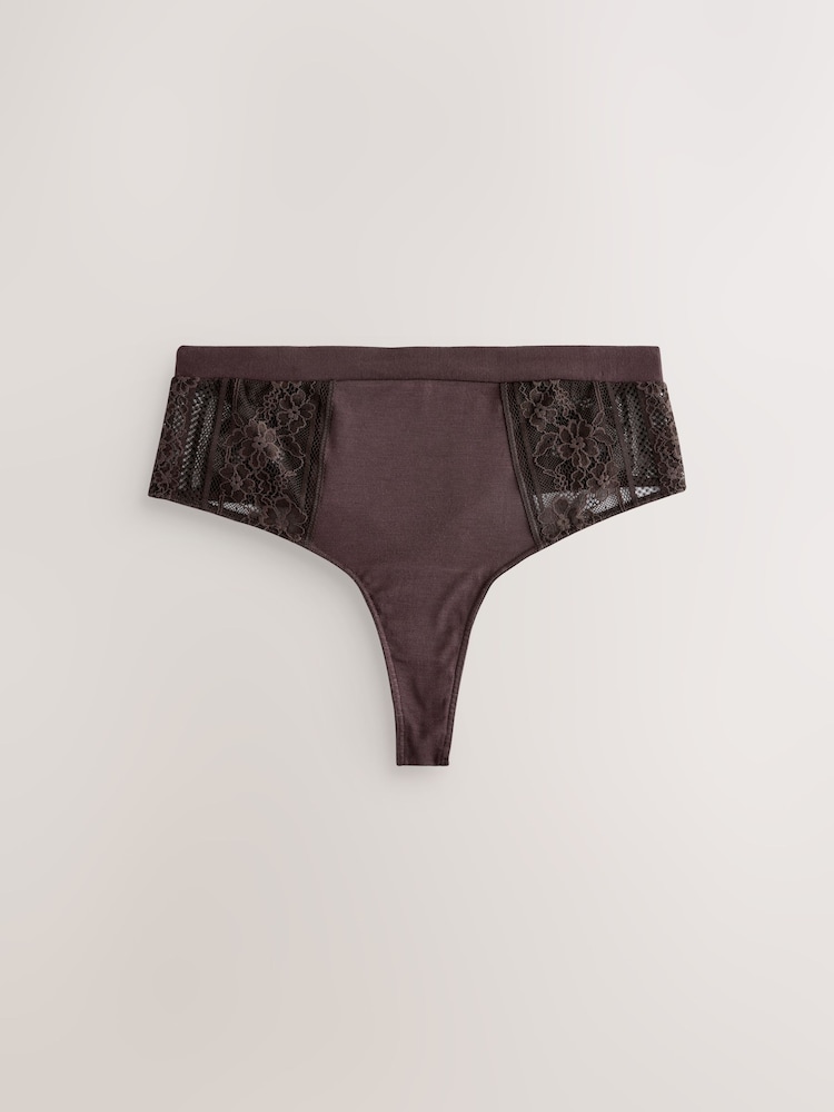Floral Print High Waisted Thong Modal & Lace Knickers 3 Pack - Image 2 of 6 Floral Print High Waisted Thong Modal & Lace Knickers 3 Pack - Image 2 of 6