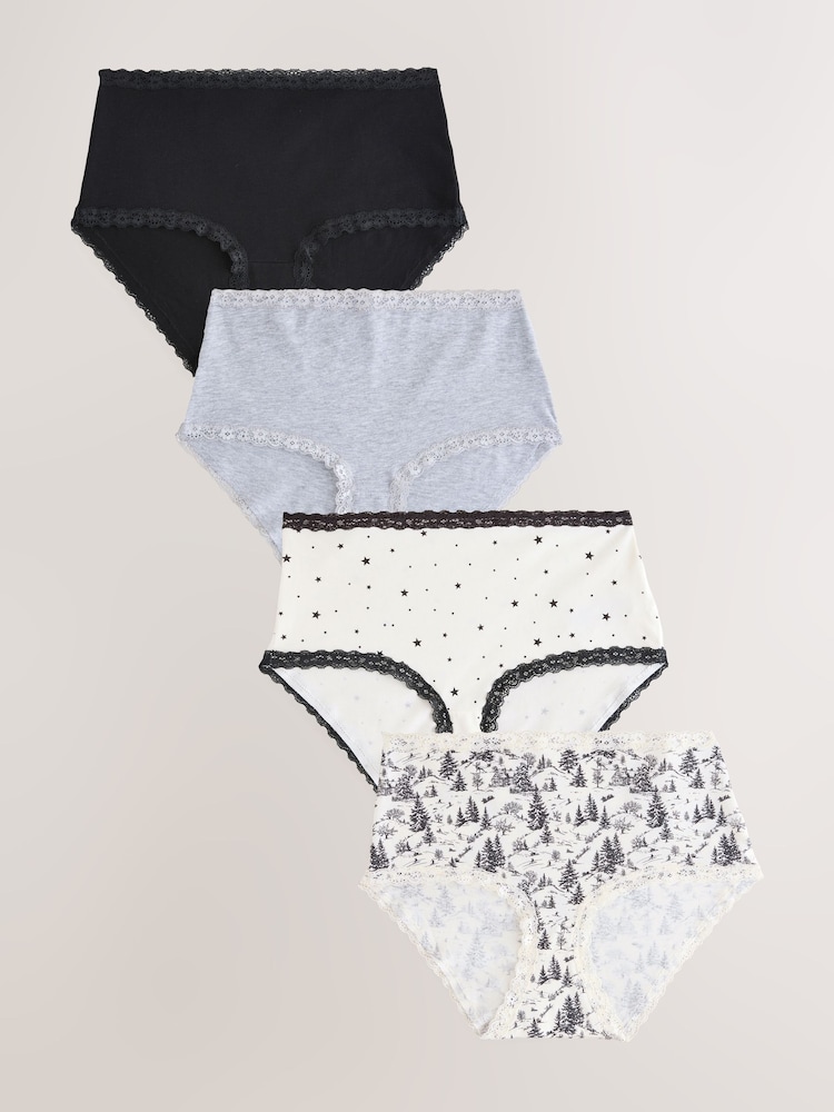 Black/Cream Midi Lace Knickers 4 Pack - Image 1 of 6 Black/Cream Midi Lace Knickers 4 Pack - Image 1 of 6