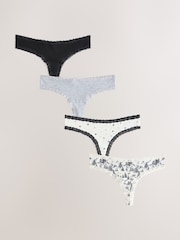 Black/Cream Thong Lace Knickers 4 Pack - Image 1 of 7