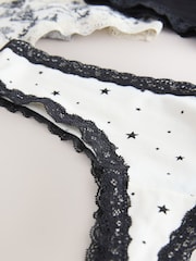 Black/Cream Thong Cotton and Lace Knickers 4 Pack - Image 10 of 10