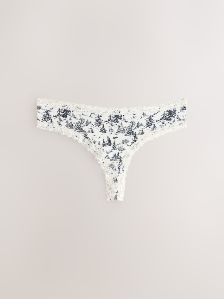 Black/Cream Thong Lace Knickers 4 Pack - Image 2 of 7