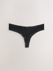 Black/Cream Thong Cotton and Lace Knickers 4 Pack - Image 8 of 10