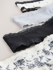 Black/Cream Thong Cotton and Lace Knickers 4 Pack - Image 9 of 10