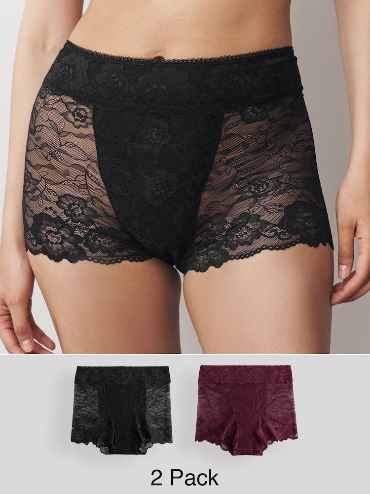 Black / Berry Short All Over Lace Medium Flow Period Knickers 2 Pack - Image 1 of 9
