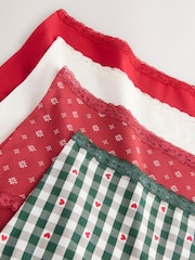 Red Heart/Green Check Full Brief Lace Knickers 4 Pack - Image 6 of 8
