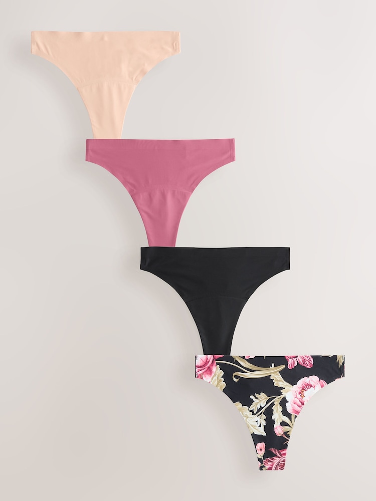Black / Praline Nude / Pink Floral Thong No VPL Medium Flow Period Knickers 4 Pack - Image 1 of 10