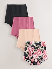 Black / Praline Nude / Pink Floral Short No VPL Medium Flow Period Knickers 4 Pack - Image 1 of 10