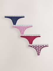 Navy Argyle Thong Cotton Logo Knickers 4 Pack - Image 1 of 7