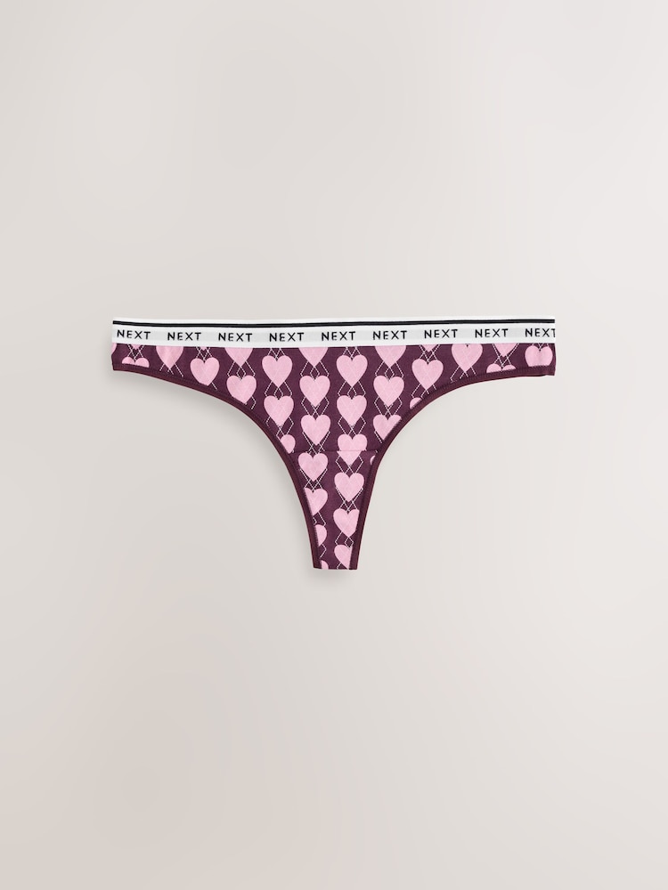 Navy Argyle Thong Cotton Logo Knickers 4 Pack - Image 2 of 7