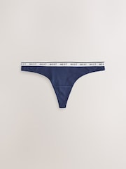 Navy Argyle Thong Cotton Logo Knickers 4 Pack - Image 4 of 7
