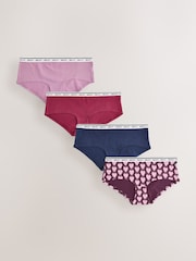 Navy Argyle Short Cotton Logo Knickers 4 Pack - Image 1 of 10