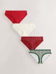 Red Heart/Green Check Bikini Lace Knickers 4 Pack - Image 1 of 7