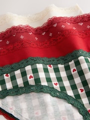 Red Heart/Green Check Bikini Lace Knickers 4 Pack - Image 6 of 7
