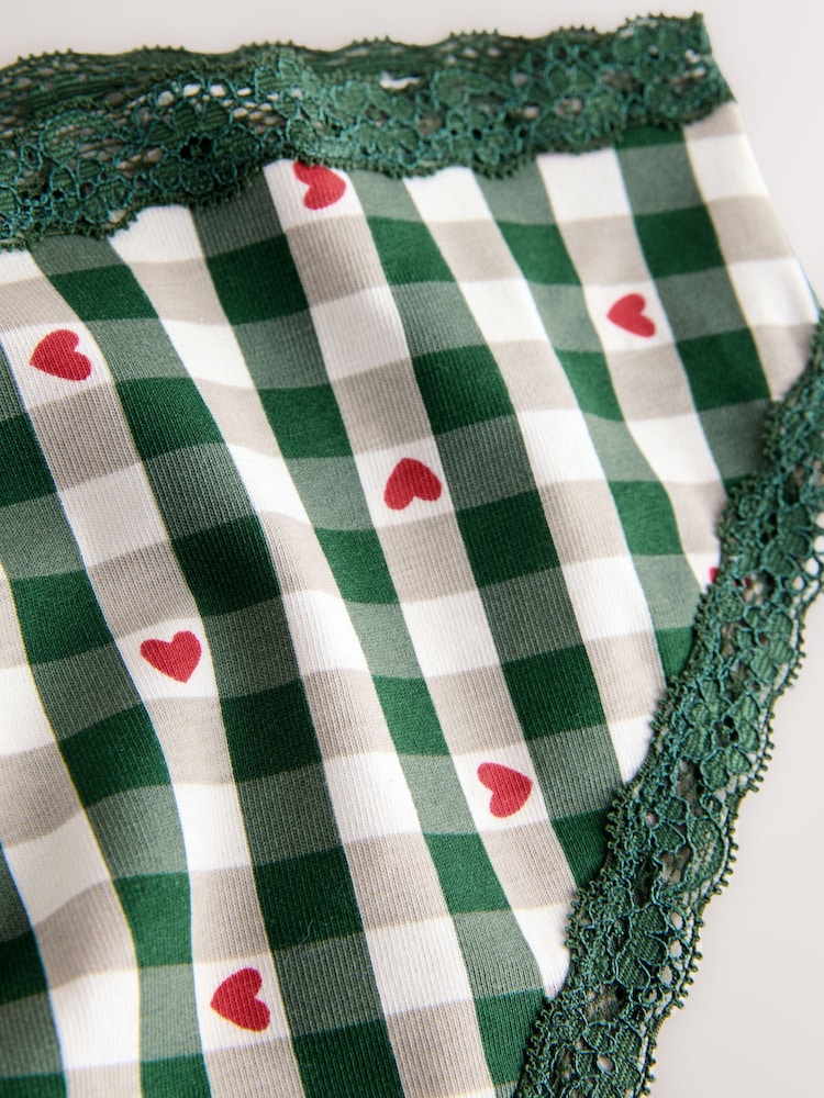Red Heart/Green Check Bikini Lace Knickers 4 Pack - Image 7 of 7