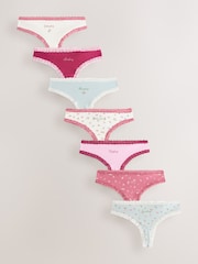 Pink Ditsy Floral Thong Cotton and Lace Knickers 7 Pack - Image 1 of 11