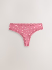 Pink Ditsy Floral Thong Cotton and Lace Knickers 7 Pack - Image 2 of 11