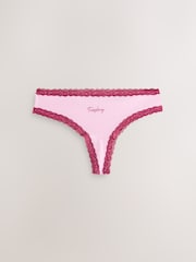Pink Ditsy Floral Thong Cotton and Lace Knickers 7 Pack - Image 3 of 11