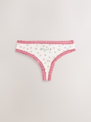 Pink Ditsy Floral Thong Cotton and Lace Knickers 7 Pack - Image 4 of 11