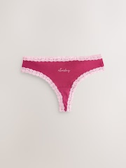 Pink Ditsy Floral Thong Cotton and Lace Knickers 7 Pack - Image 5 of 11