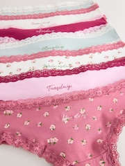 Pink Ditsy Floral Thong Cotton and Lace Knickers 7 Pack - Image 9 of 11