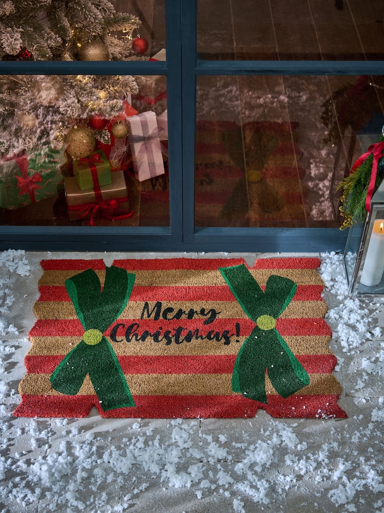 Red Christmas Cracker Slogan Coir Doormat - Image 1 of 7
