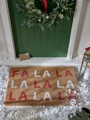 Red Christmas Fa La La Slogan Coir Doormat - Image 1 of 5