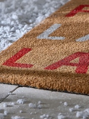Red Christmas Fa La La Slogan Coir Doormat - Image 3 of 5