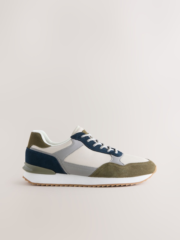 Green/White Trainers with Suede Trim - Image 2 of 6