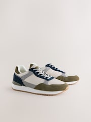 Green/White Trainers with Suede Trim - Image 3 of 6