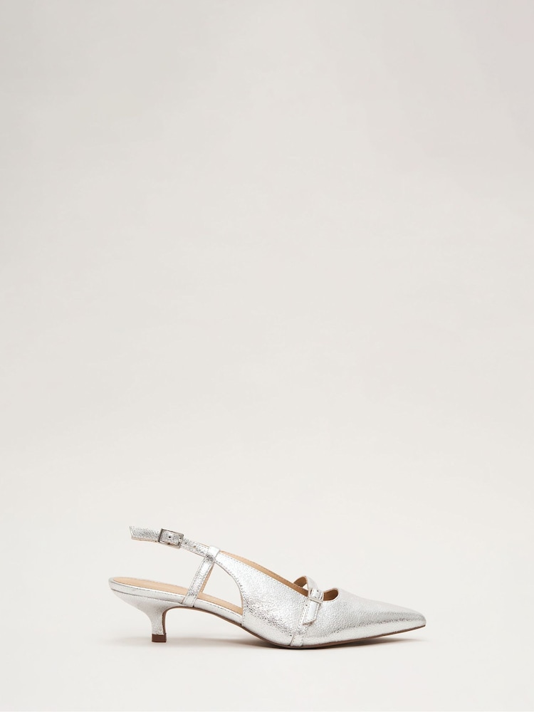 Phase Eight Silver Kitten Heels - Image 1 of 7