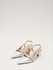 Phase Eight Silver Kitten Heels - Image 2 of 7