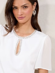 Lipsy White Flutter Sleeve Keyhole T-Shirt - Image 2 of 4