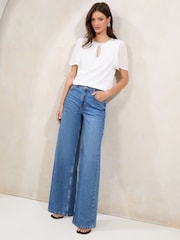 Lipsy White Flutter Sleeve Keyhole T-Shirt - Image 3 of 4