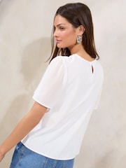 Lipsy White Flutter Sleeve Keyhole T-Shirt - Image 4 of 4