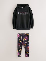 Baker by Ted Baker 2 Piece Longline Black Hoodie and Printed Leggings Set - Image 1 of 6
