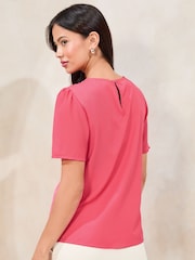 Lipsy Pink Flutter Sleeve Keyhole T-Shirt - Image 4 of 4