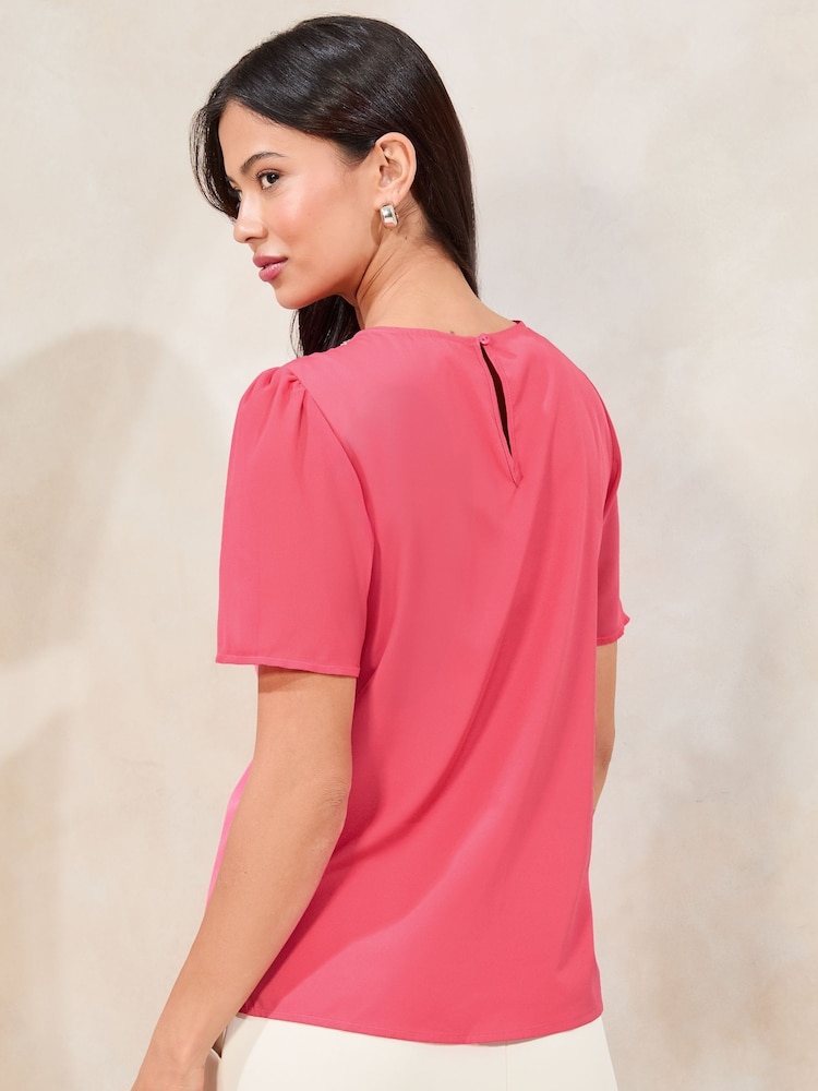 Lipsy Pink Flutter Sleeve Keyhole T-Shirt - Image 4 of 4