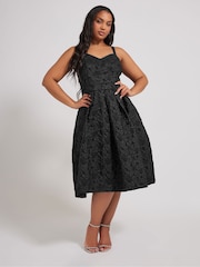 Yours Curve Black London Sweetheart Jacquard Prom Skater Dress - Image 1 of 5