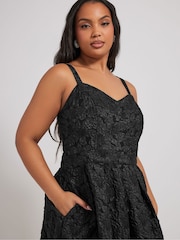 Yours Curve Black London Sweetheart Jacquard Prom Skater Dress - Image 3 of 5