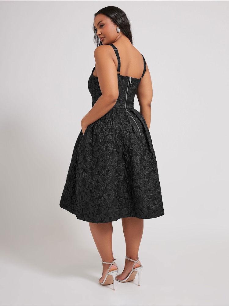 Yours Curve Black London Sweetheart Jacquard Prom Skater Dress - Image 4 of 5