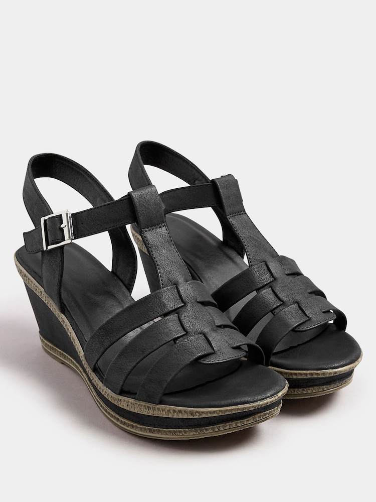 Yours Curve Black Extra Wide Fit Extra Wide Fit T-Bar Heeled Sandals - Image 3 of 5